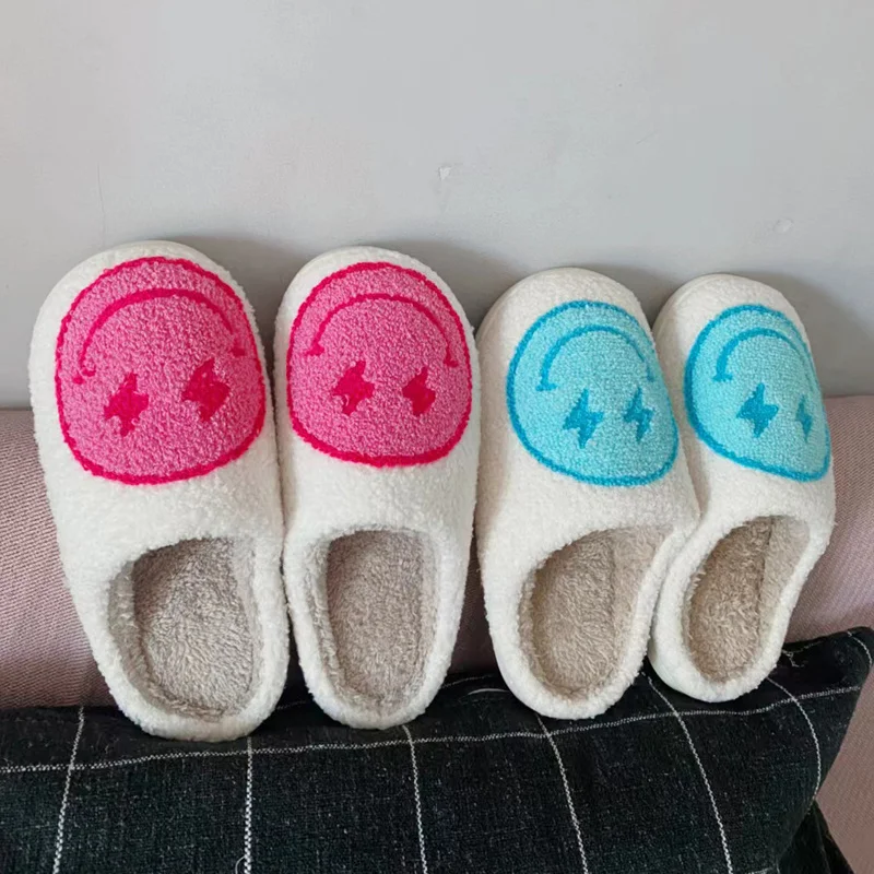 Lightning Blue/ Pink Wnter Warm Home Slippers For Woman Man Fulffy Fur Slippers Indoor House