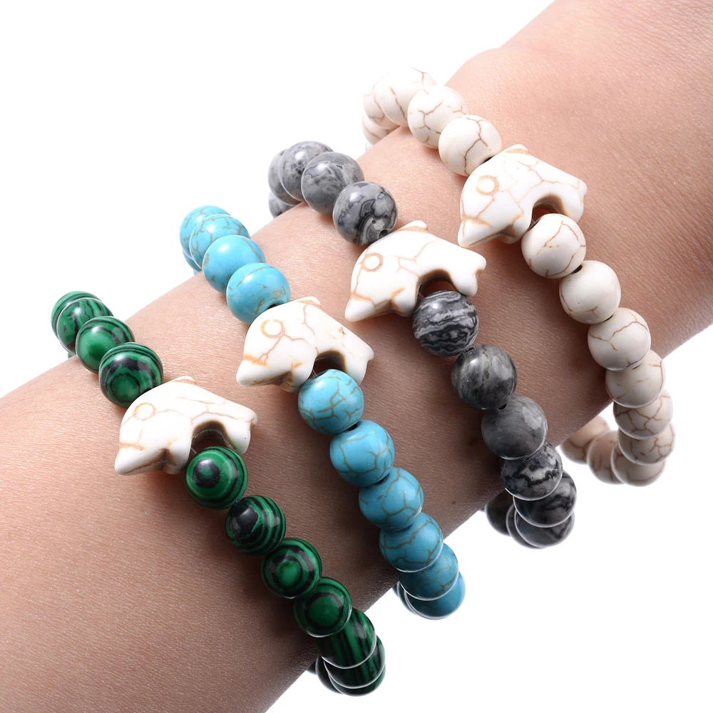 Модный браслет с дельфином подвесками из натурального бирюзы амазонита агата