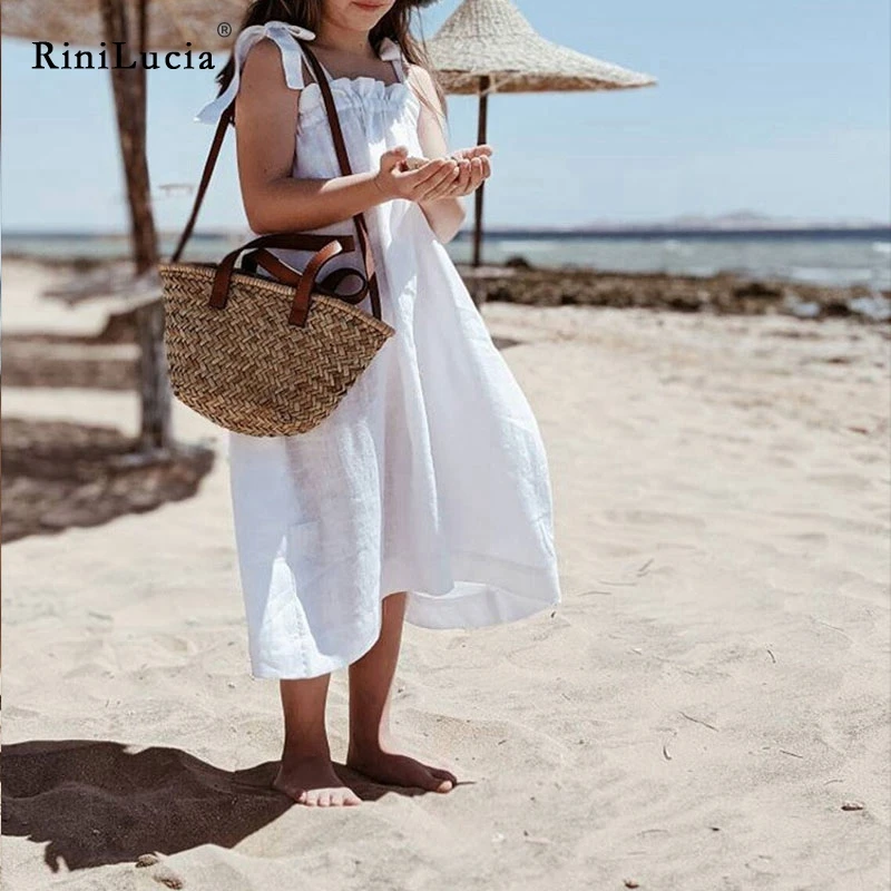 

RiniLucia Baby Girls Casual Dress Children Spaghetti Strap Dresses Kids Girls Summer Beach Holiday Beach Wear Clothes Vestidos