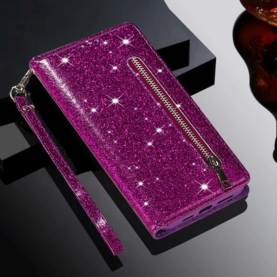 Wallet Leather Glitter Case For Samsung Galaxy S22 Ultra S21 FE S20 FE S10 Plus S9 A03 A12 A13 A23 A32 A33 A51 A52 A53 A71 A72