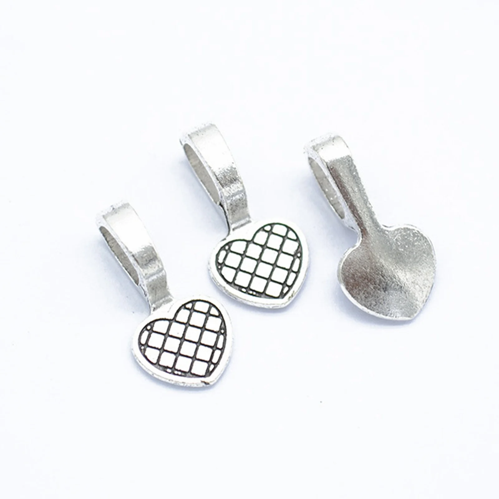 50 Alloy Heart Glue on Bails Pendant Cabochon 19X9mm Charm Pendant Holders