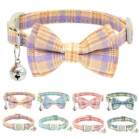 cute bowknot cat collar plaid nylon bowtie puppy cat collars with bell kitten necklace pet accessories for cats small dog yorkie