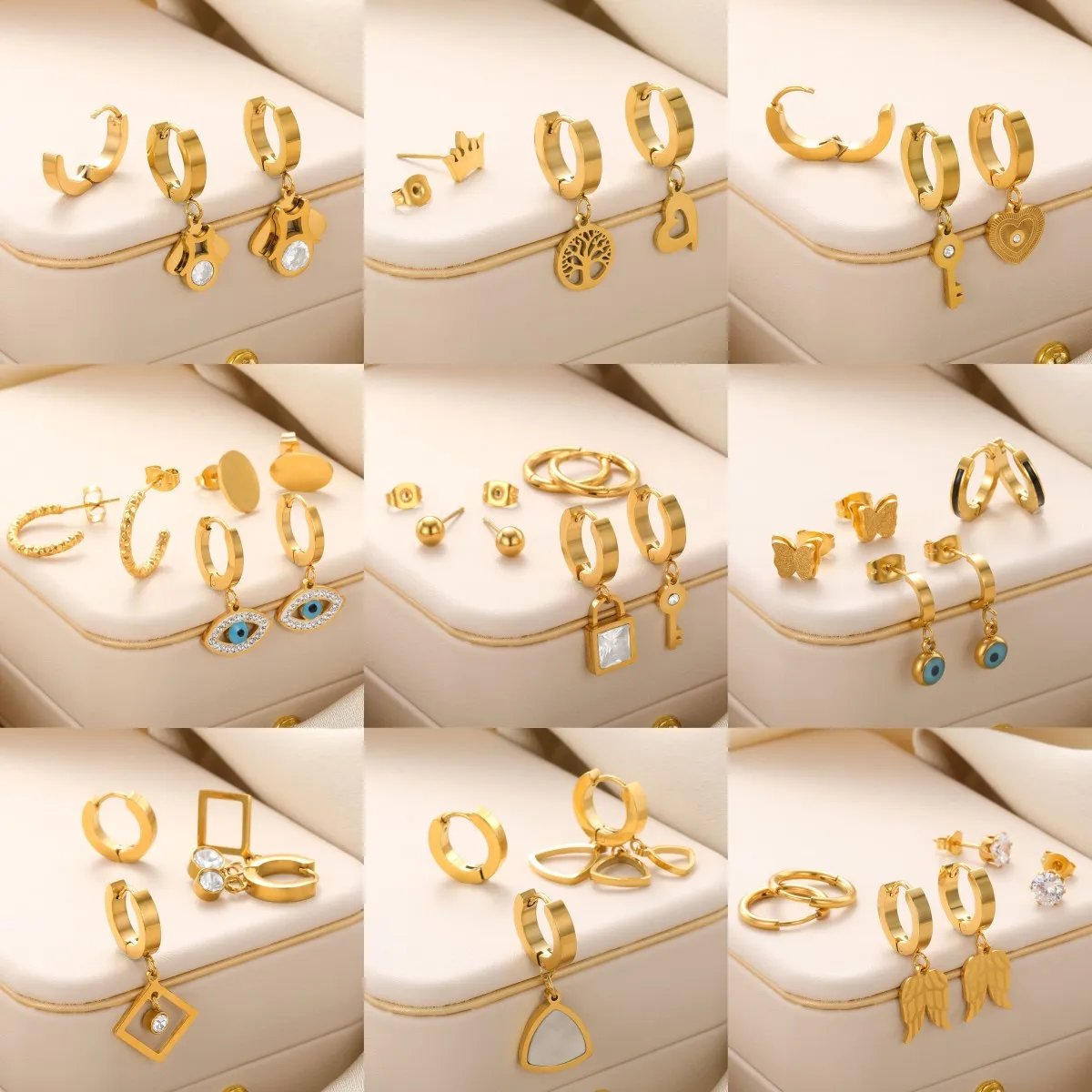 

GATTVICT Y2K Devil's Eye Heart Combo Earring Multi-Shape Square Geometry Earrings Multi-Earhole Jewelry Women's Girl Gift New