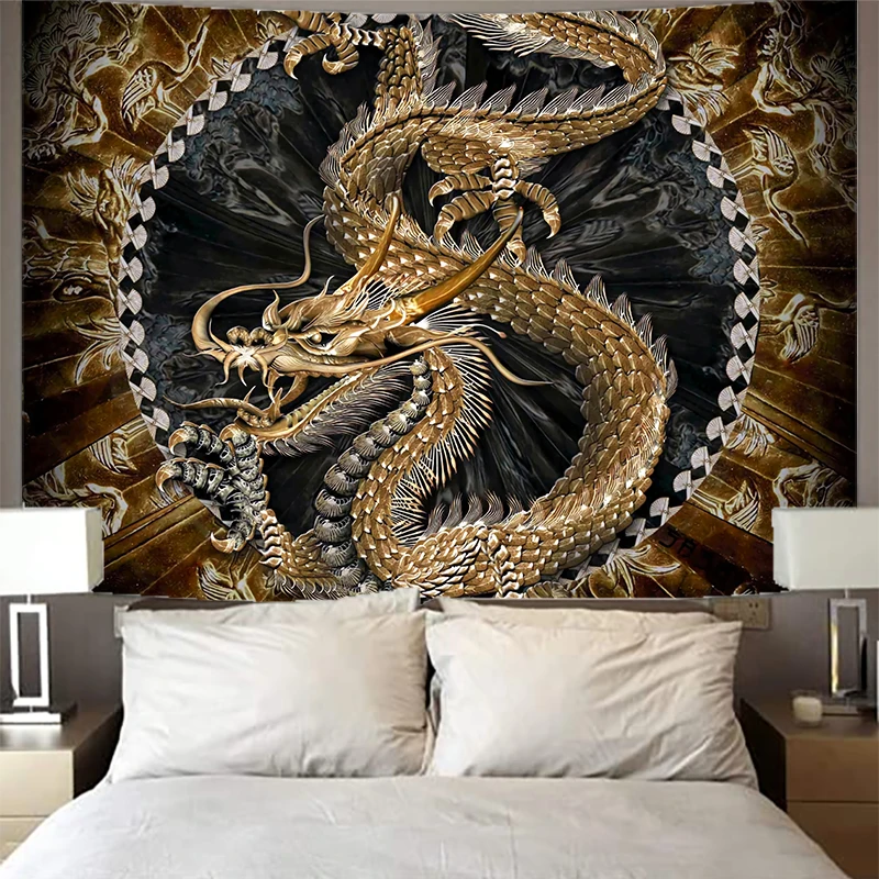 Настенный гобелен с драконом богемный настенный китайским золотым Драконом для