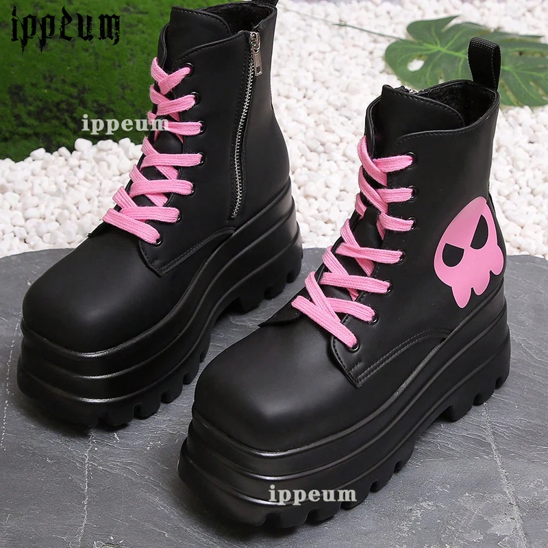 

ippeum Platform Shoes Gothic Ankle Boots For Women Size 42 Cosplay Black Punk Black Combat Boots