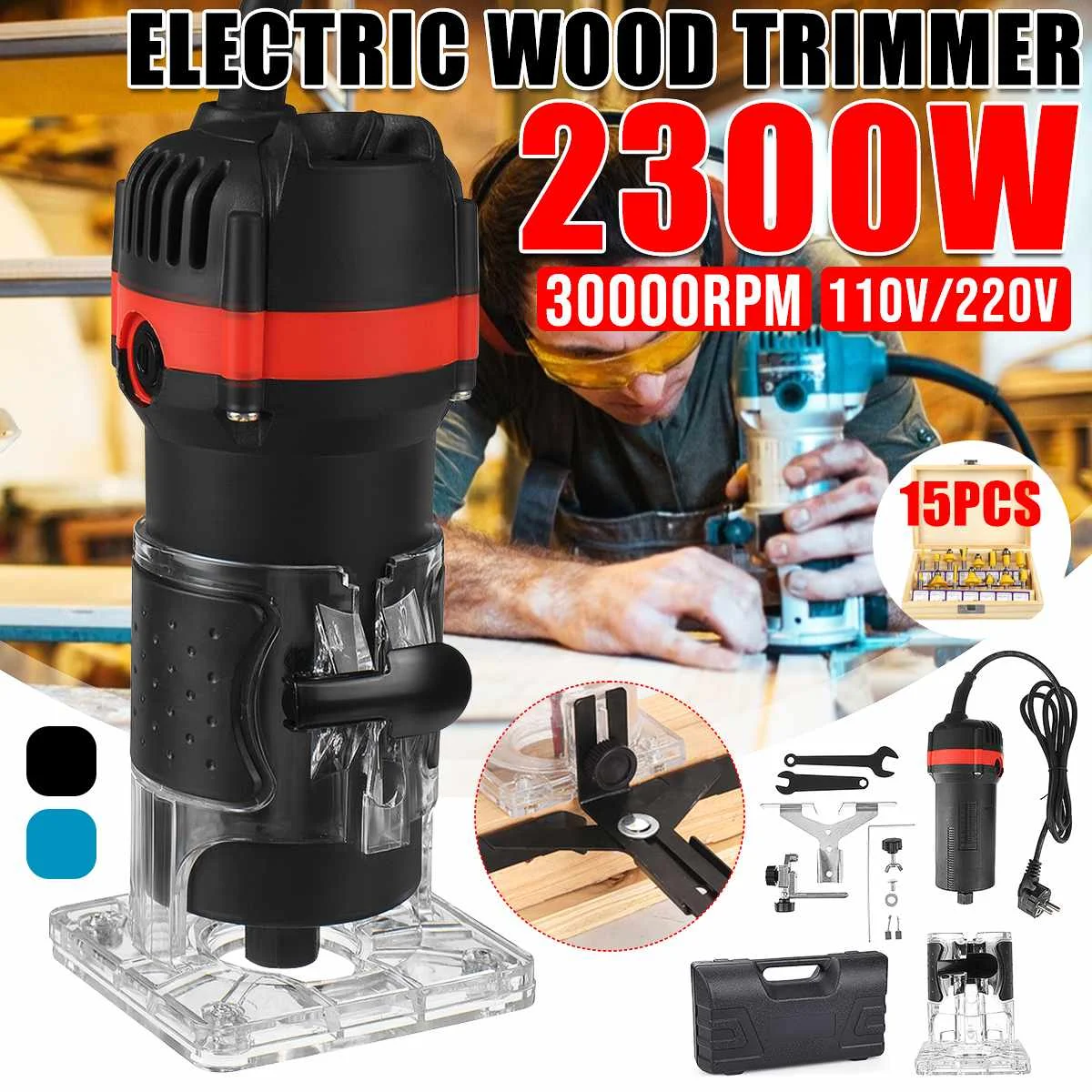 

2300W MPT Wood Electric Trimmer 35000RPM Woodworking Wood Milling Electric Hand Trimmer Wood Laminator Router Edge Joiners Set