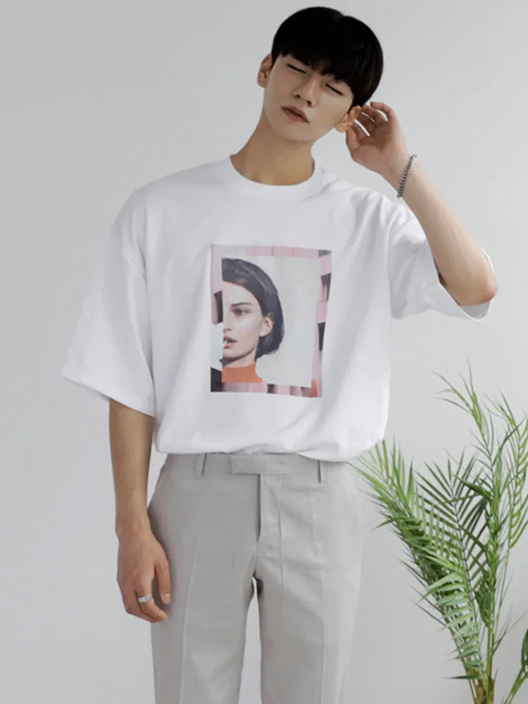 

SYUHGFA Men's Clothing Short Sleeve Print T-shirt 2022 Summer Fashion Casual White T-shirts For Couples Handsome Tops Tide New