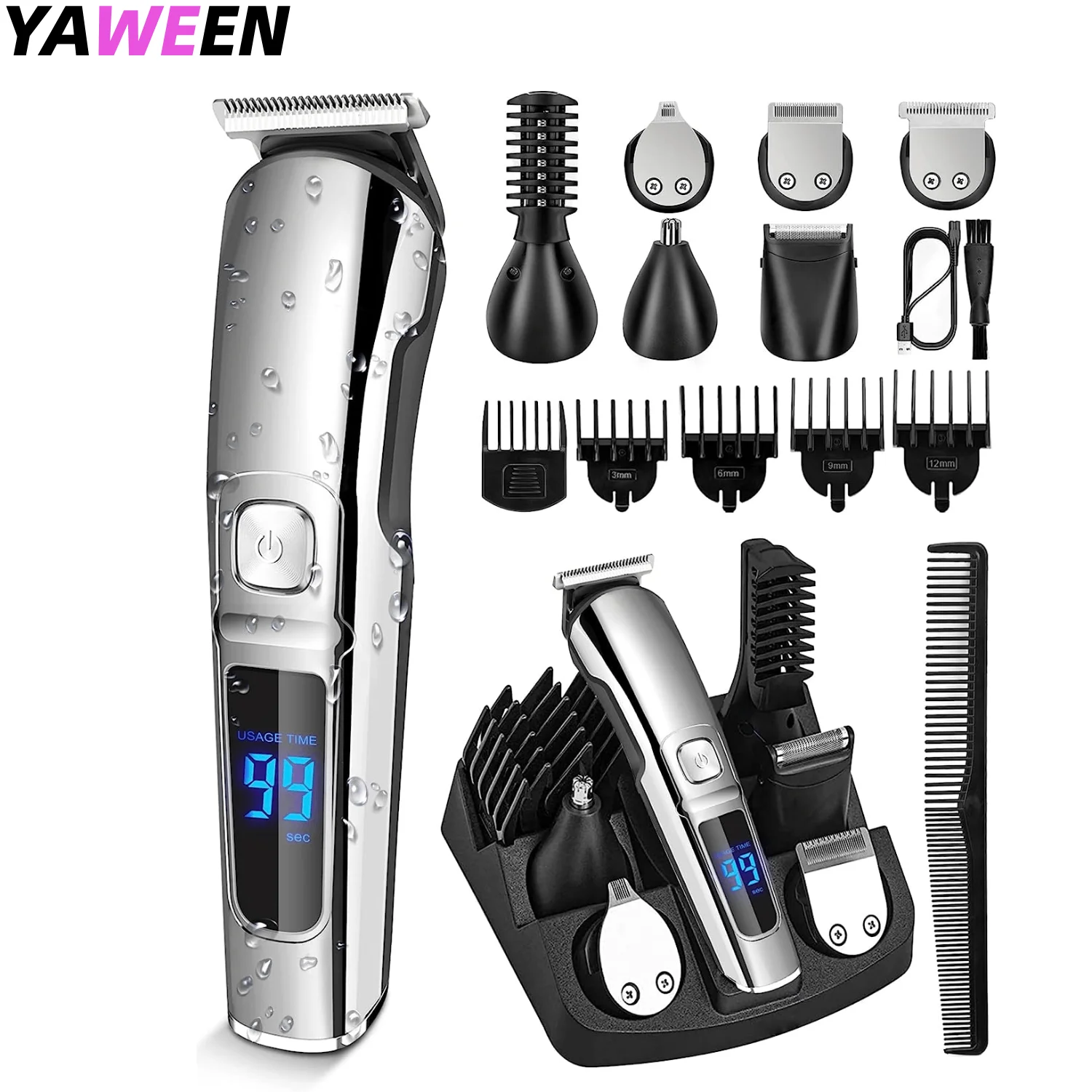 

Professional Hair Clippers for Men Electric Beard Hair Trimmer Kit Cordless Barber Clipper Set with LED Display for Mens Gifts
