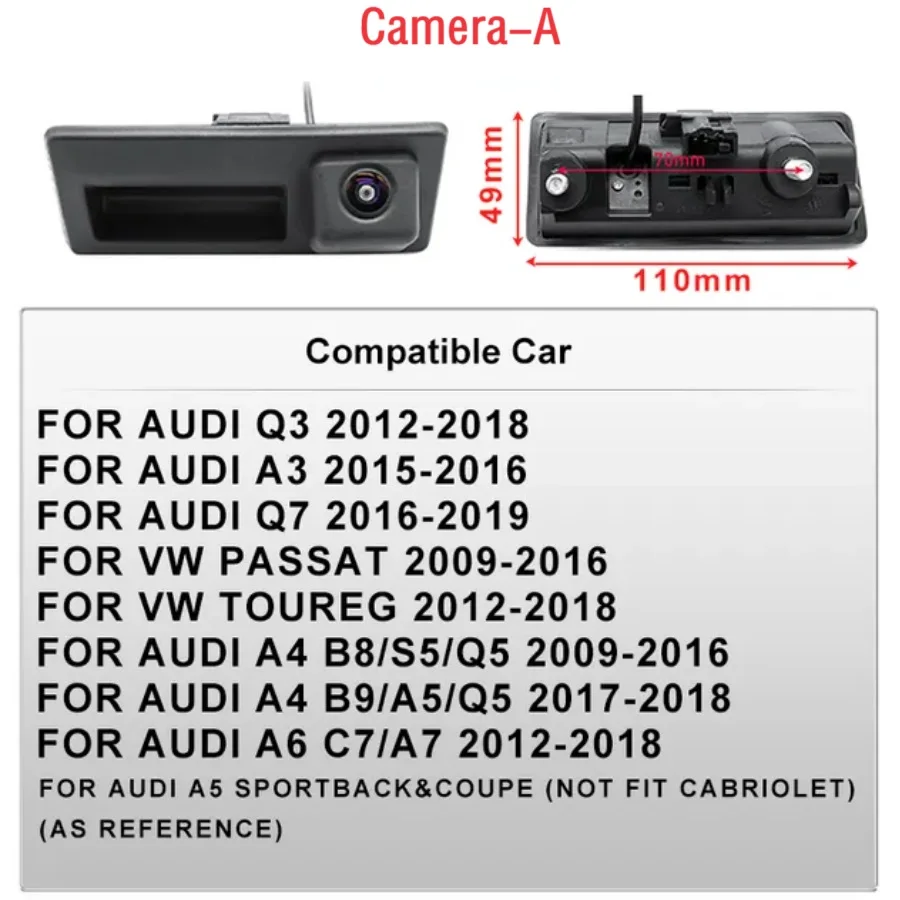 

Задняя камера для Volkswagen Audi A1 A3 A4 A5 A6 A7 Q2 Q3 Q5 Q7 S3 S4 S5
