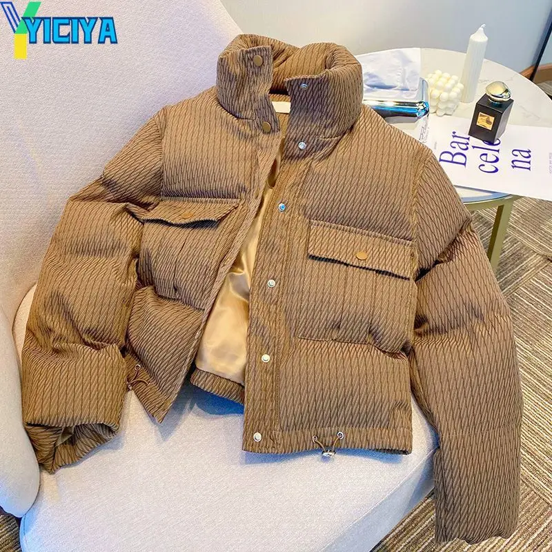 YICIYA Winter Jacket Women 2023 Fashion Parkas Thick Warm Streetwear Cotton Coat Stand Collar Casual Pockets Zipper Coat Outwear
