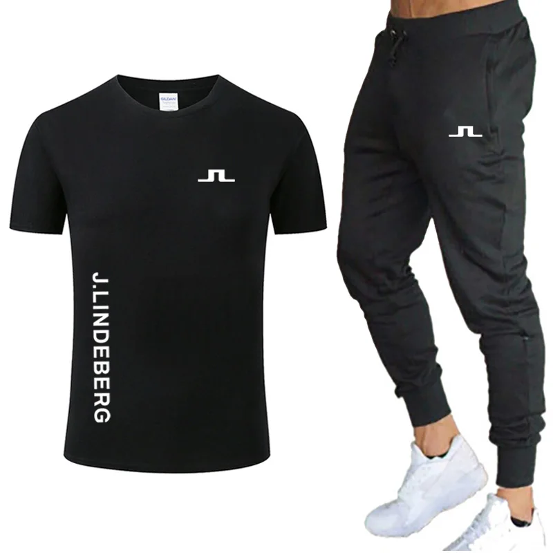 

Men's Cotton T-shirt+Pants Suit Summer Leisure Brand Short Sleeve Sweatpants Sports Tracksuits Male Fashion Hip-hop Streetwear