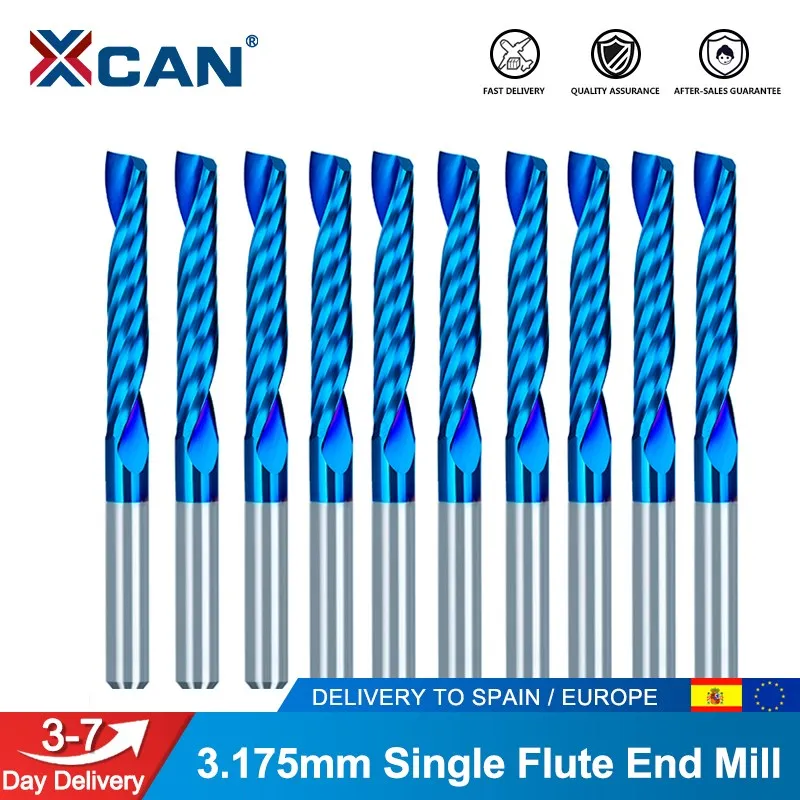 

XCAN CNC Router Bit 1/8'' Shank Milling Cutter 10pcs 3.175x17mm Single Flute End Mill Nano Blue Coated Carbide Milling Tools