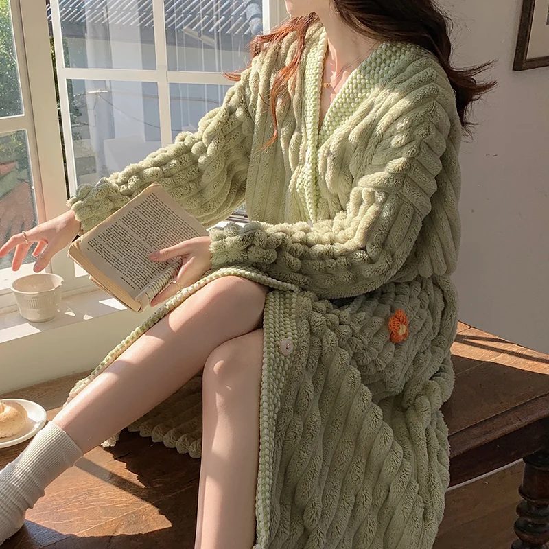 Зимняя теплая Пижама кимоно однотонный халат для душа женское однобортное