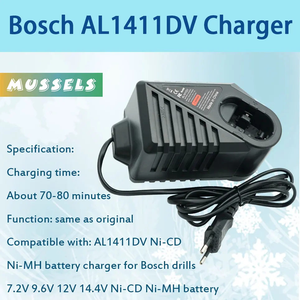 

For Bosch 7.2V/GSR9.6/12V/14.4V NI-MH NI-CD AL1411DV GSR7.2-2, GSR9.6-2, GSR12-2,GSB12-2 Replacement Power Tool Battery Charger