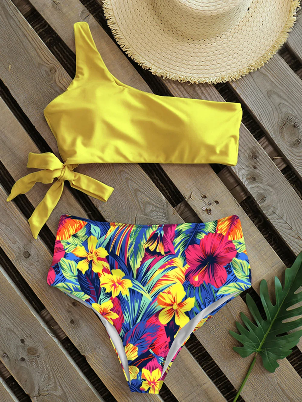 

New 2022 Sexy Bikinis Women One Shoulder Swimwear High Waist Swimsuit Bandage Bathing Suits Beach Wear Biquini Female