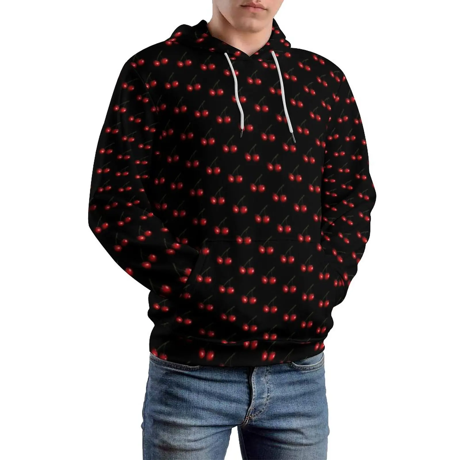

Red Sweet Cherry Casual Hoodies Long Sleeve Fresh Fruits Print Y2k Pullover Hoodie Autumn Street Style Oversized Graphic Tops