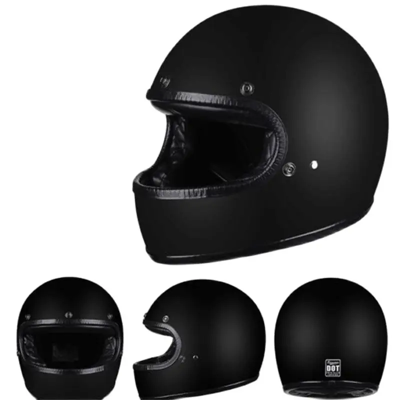Fiberglass DOT Certificate Motorcycle Helmet Vintage Full Face Chopper Motocross Cruiser Scooter  Matte Black CE 55 to 64
