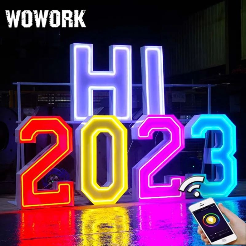 

2023 WOWORK fushun factory RGB led 4ft 5ft 6ft giant large light up big marquee neon letters numbers stand for wedding props
