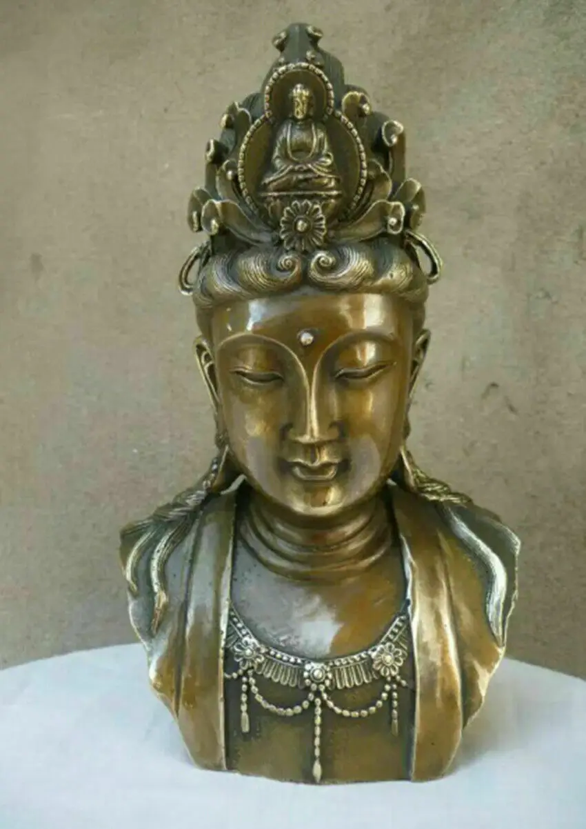 

Chinese Buddhism Brass Copper Kwan-yin Guanyin Sakyamuni Buddha Head Statue