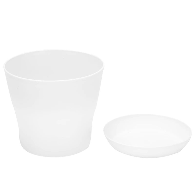 

10X Plastic Plant Flower Pot Planter With Saucer Tray Round Gloss Home Garden Decor, White Upper Caliber,17Cm / 6.69Inch