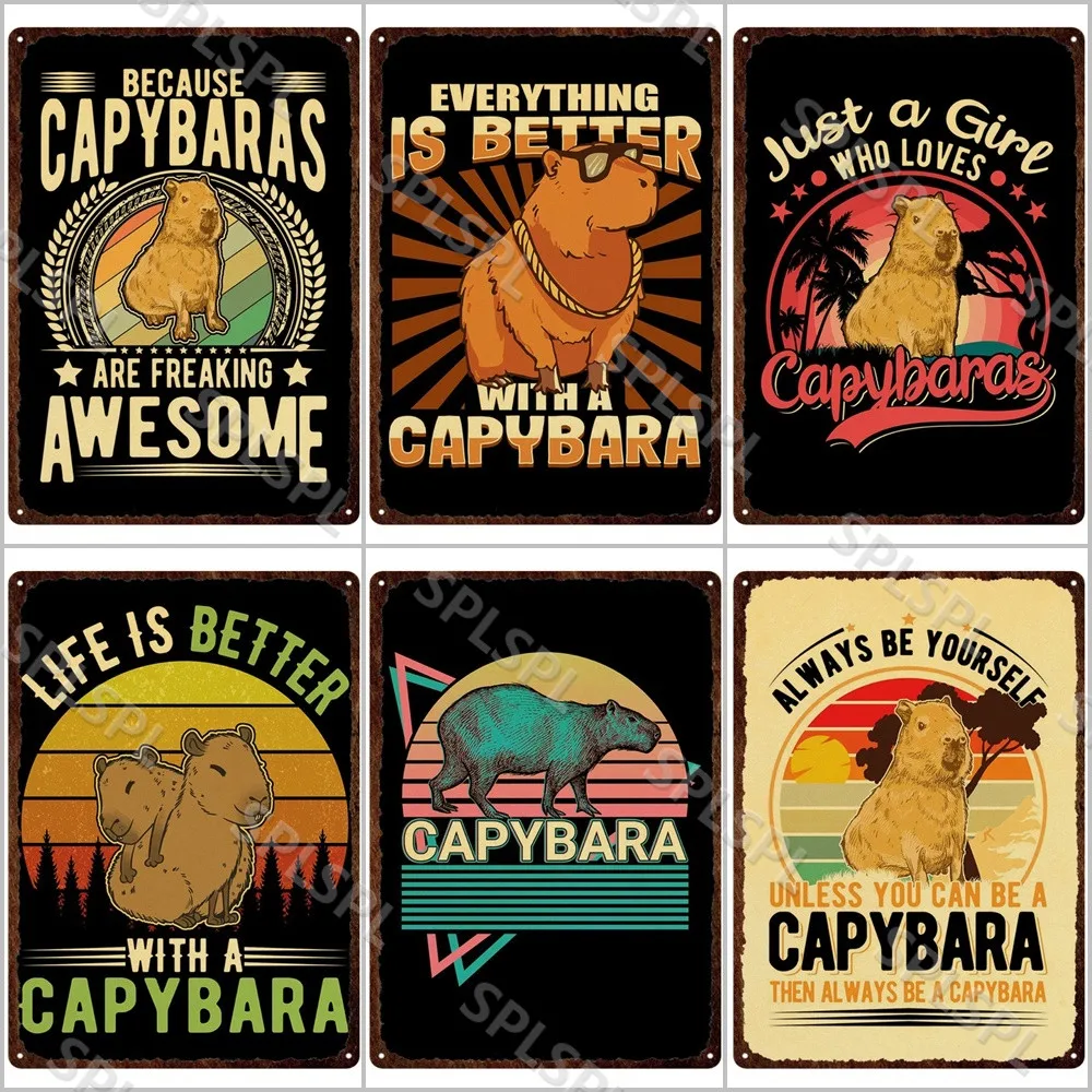 

Capybara Animals Metal Print Plates Kawaii Cartoon Anime Guinea Pigs Tin Sign Posters Farm Garden Decor Metal Tin Sign Plaques