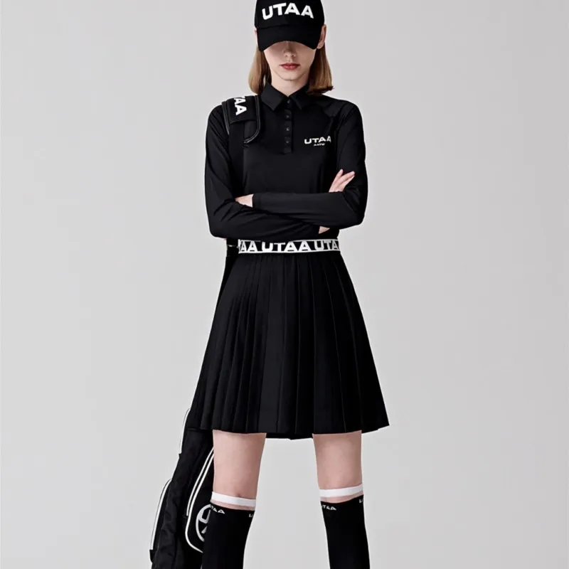 Track Banding Long Pleats Skirt Womens Girl High Waisted Pleated Tennis Skirt School A-Line Skater Skirts with Lining Shorts