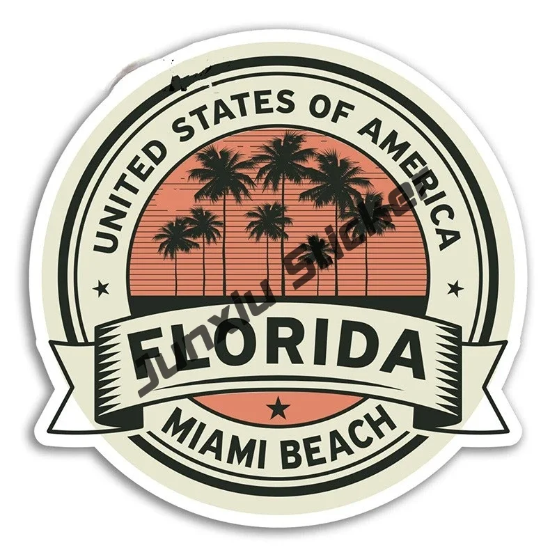 

Виниловая наклейка с флагом Флориды, солнечный свет, пляж Майами, Флорида, дорожный пейзаж, наклейка, бутылка для ноутбука, аниме, автомобильные аксессуары