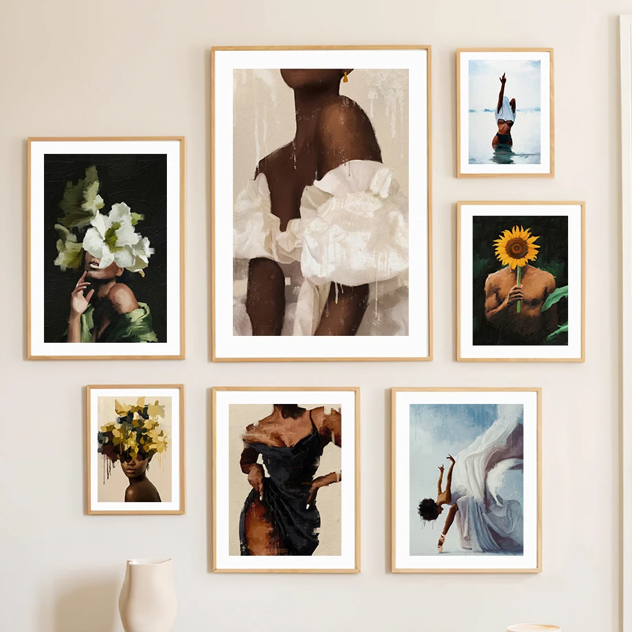 

Настенная картина на холсте, декор для гостиной и дома, абстрактная картина маслом с цветами и танцующей девушкой, Постер в скандинавском стиле