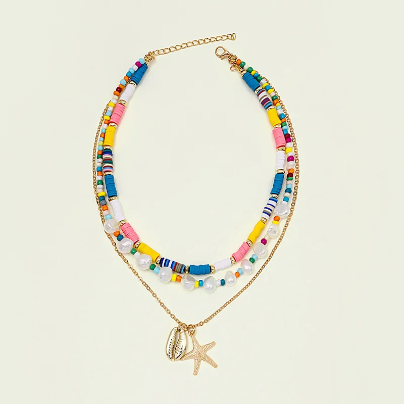 

Bohemian Colorful Rice Bead Chain Necklace For Women Summer Beach Shell Starfish Pendant Choker Female Boho Jewelry Gift