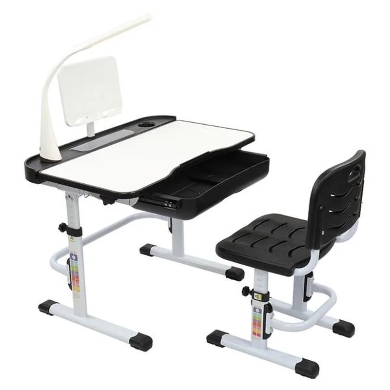 

70CM Lifting Table Top Can Tilt Children Learning Table and Chair Black with Reading Stand USB Interface Desk Lamp