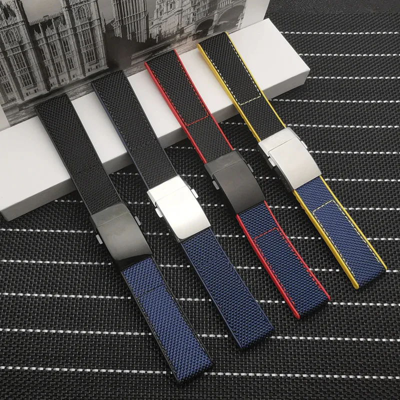 

Brand 22mm Black Blue Bracelet Nylon+ Silicone Rubber Watch Band Stainless buckle For navitimer/avenger/Breitling strap tools