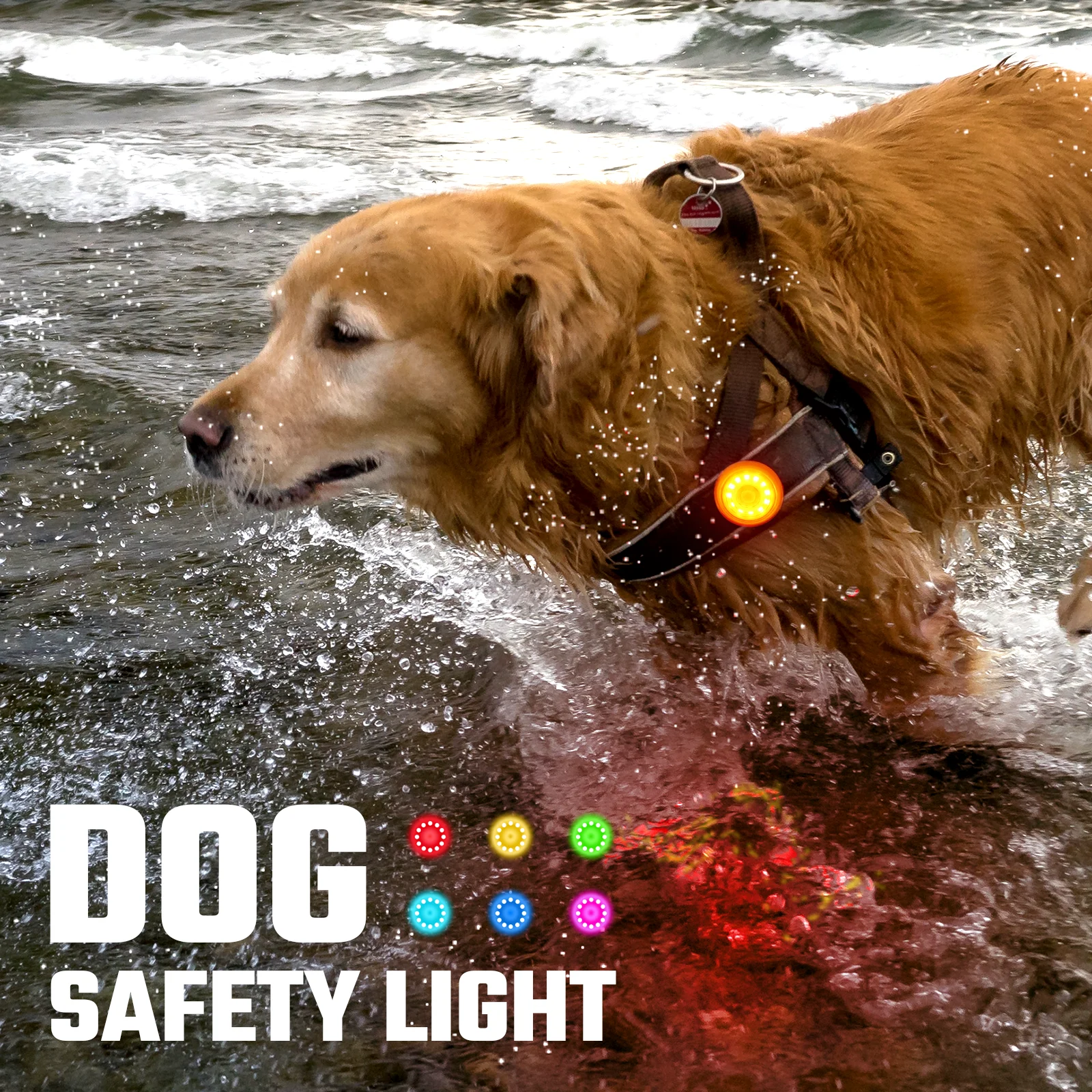 

Dog Light Night Safety Rechargeable Led Glowing Flash Lights Waterproof IP68 Auto Teams Up Variable Color Pet Accessories