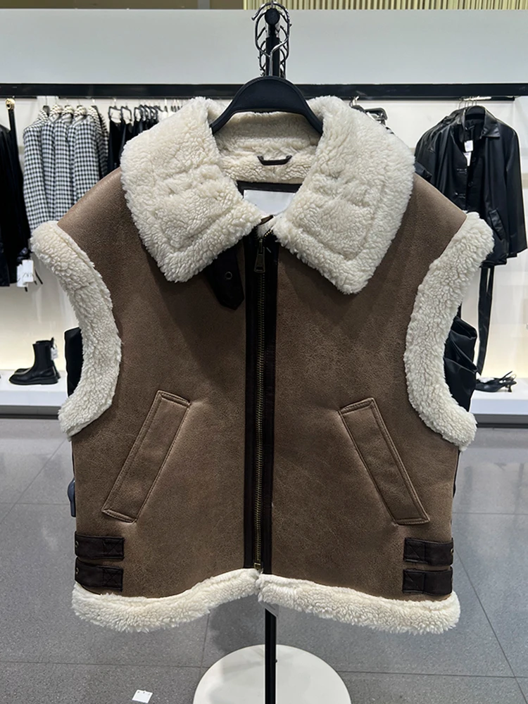 

LY VAREY LIN New Autumn Winter Faux Lamb Leather Vest Jacket Women Streetwear Sleeveless Fake Suede Fur Coat Thick Warm Outwear