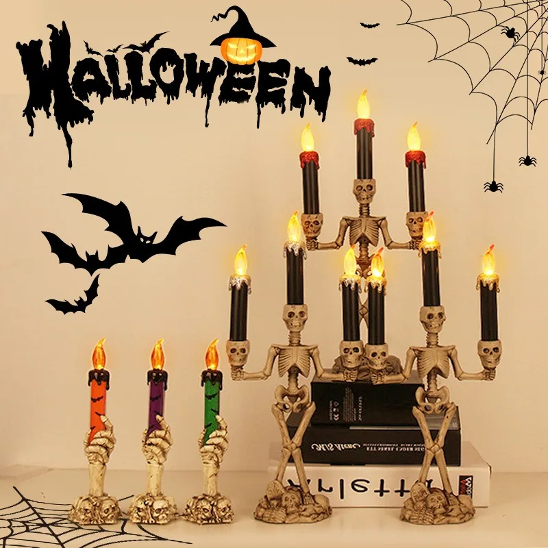 

Halloween LED Lights Skeleton Candlestick Ghost Festival Horror Decor Haunted Home Bar Props Skull Lamp Halloween Decoration