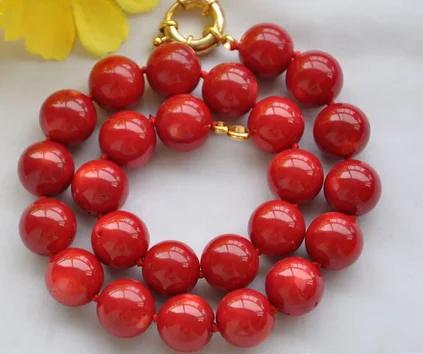 

AAA++ REAL 14MM round red shell pearl bead necklace 18inch