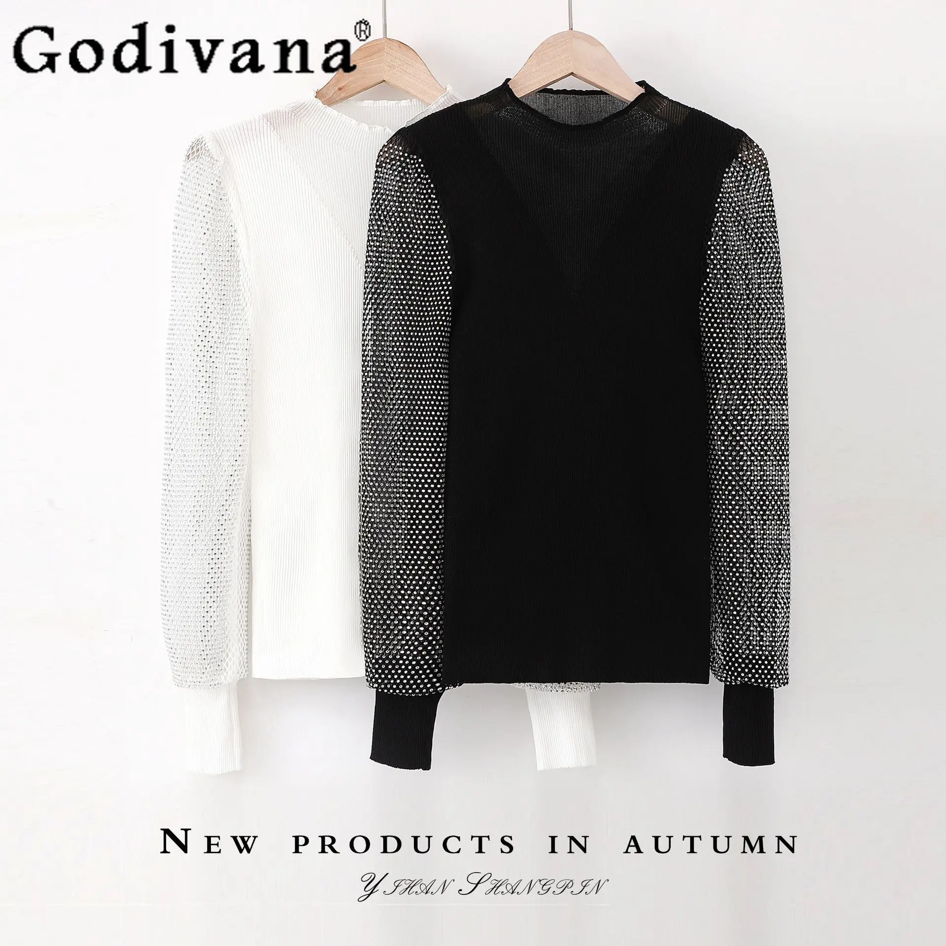 

Модный сетчатый топ в стиле пэчворк с длинным рукавом, Женский Универсальный однотонный трикотажный пуловер со стразами для женщин, пулове...