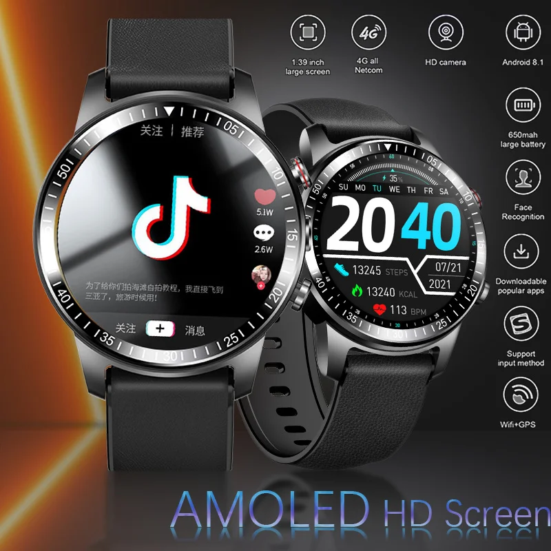 

4G All Netcom Android AMOLED Smart Watch Adult Men Women WeChat TikTok Internet Download for Xiaomi for Amazfit Game Video
