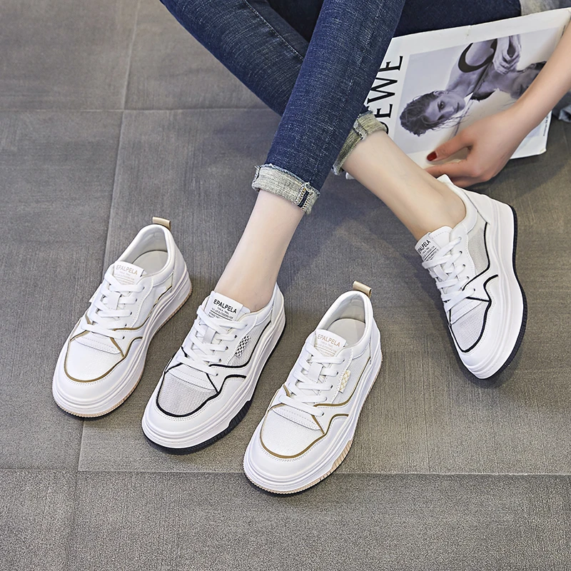 Platform Sports Shoes Girls Flats Tennis Female Casual Sneakers Women Trends 2023 Genuine Leather Comfortable White Running Shoe