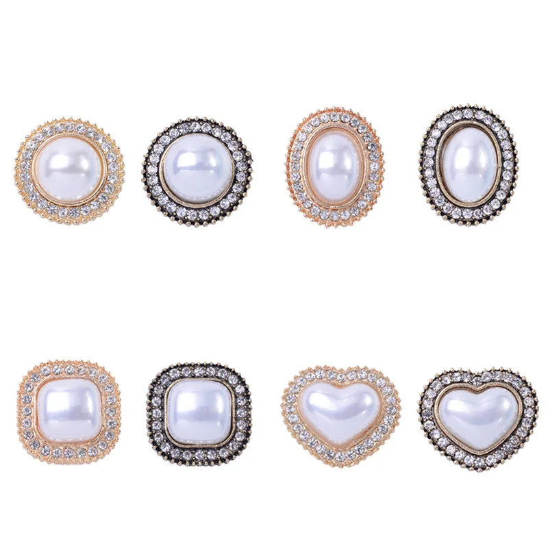 

10 PCS Inlaid Crystal Rhinestone Imitation Pearl Round Oval Heart Metal Alloy Jewelry Accessories
