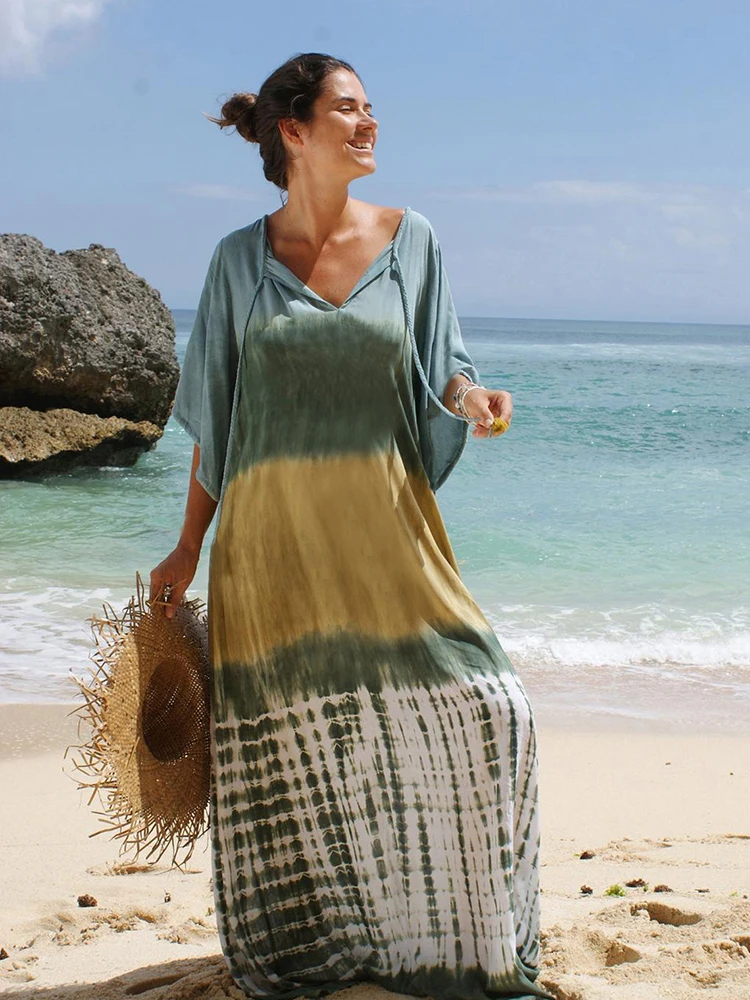 

Винтажное пляжное платье Fitshinling с принтом тай-Дай, Модный богемный женский купальник большого размера, накидка на купальник, летнее парео, Н...