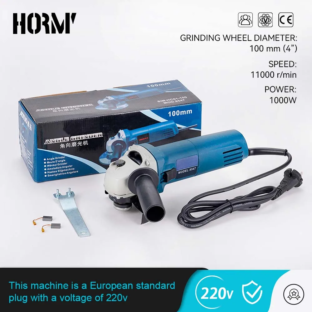 

220V Electric Angle Grinder 100mm 1000W Corded Grinding Machine 6-Variable Speed Grinder Cutting Polishing Woodwork Power Tool