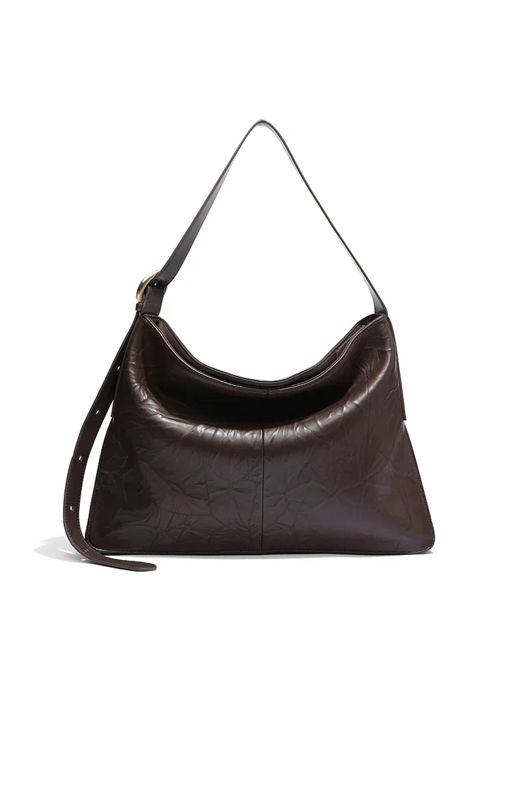 

Niche Tote Bag Female Soft Leather Commuter Bag Maillard Brown High Sense Cowhide Leather Single-Shoulder Bag