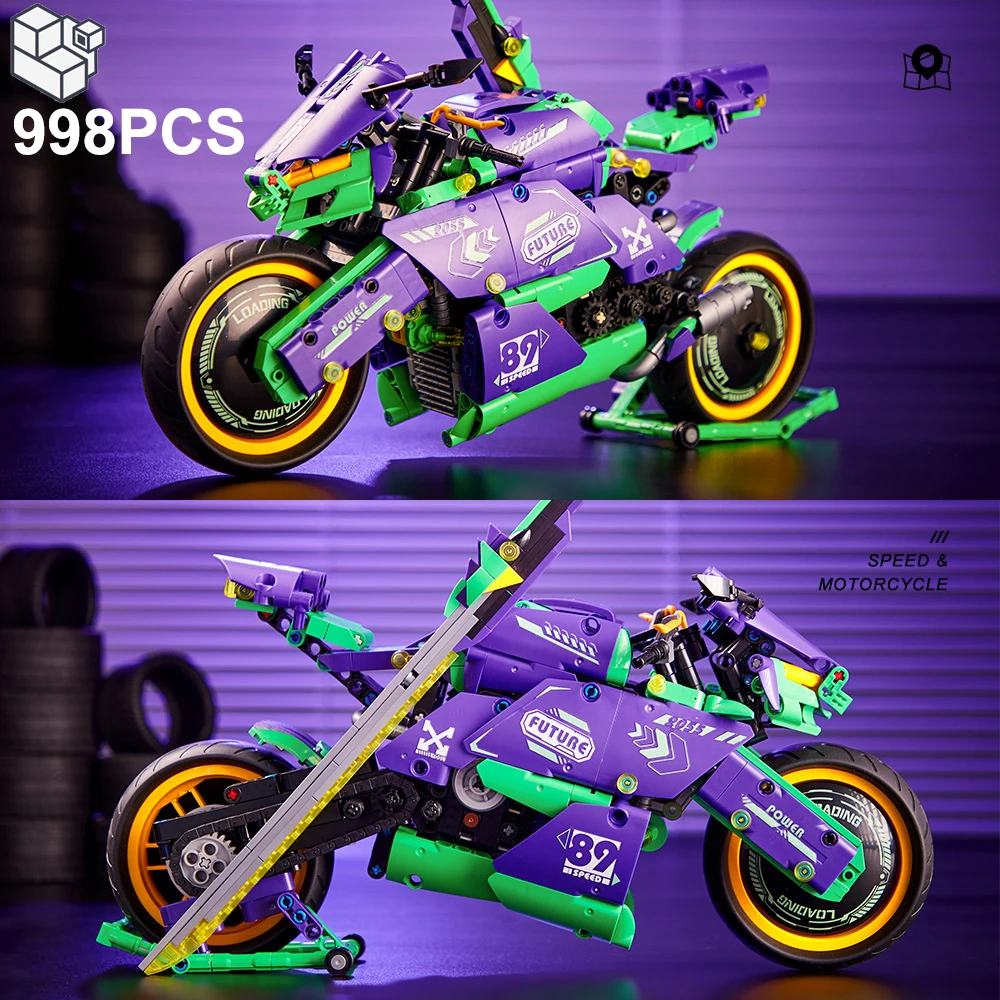 

998PCS Technical EVO-01 Speed Motorcycle Building Blocks Motorbike Locomotive Racing Vehicle Bricks Toys Gifts For Children Boys