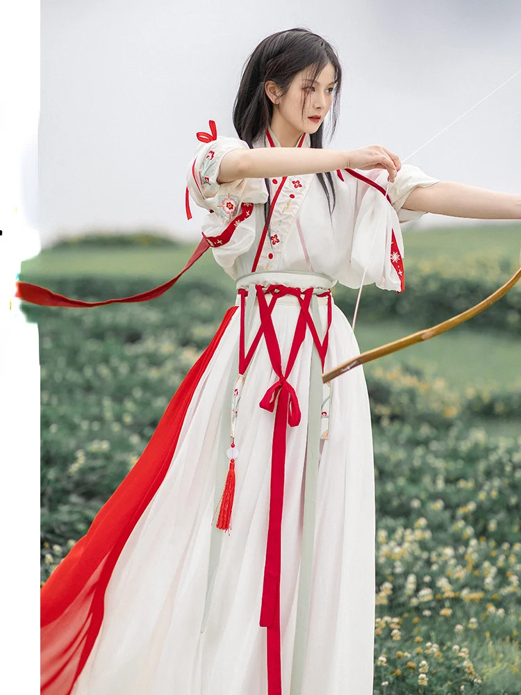 

Современное традиционное китайское женское платье Hanfu, кимоно, набор в стиле древней династии Тан, сказочное красивое красное платье для косплея Hanbok