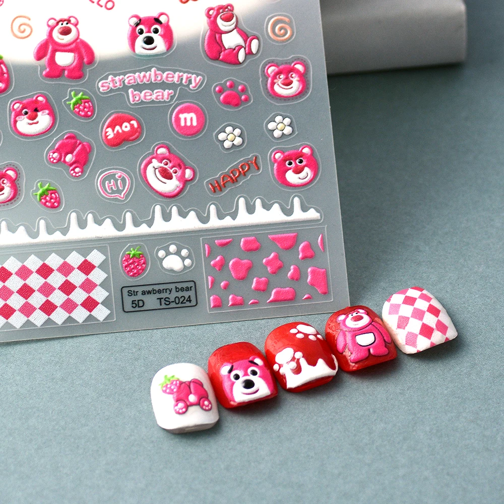 

Strawberry Bear 5D Nail Slider Decals For Nails Stickers Manicure Tips TS-024