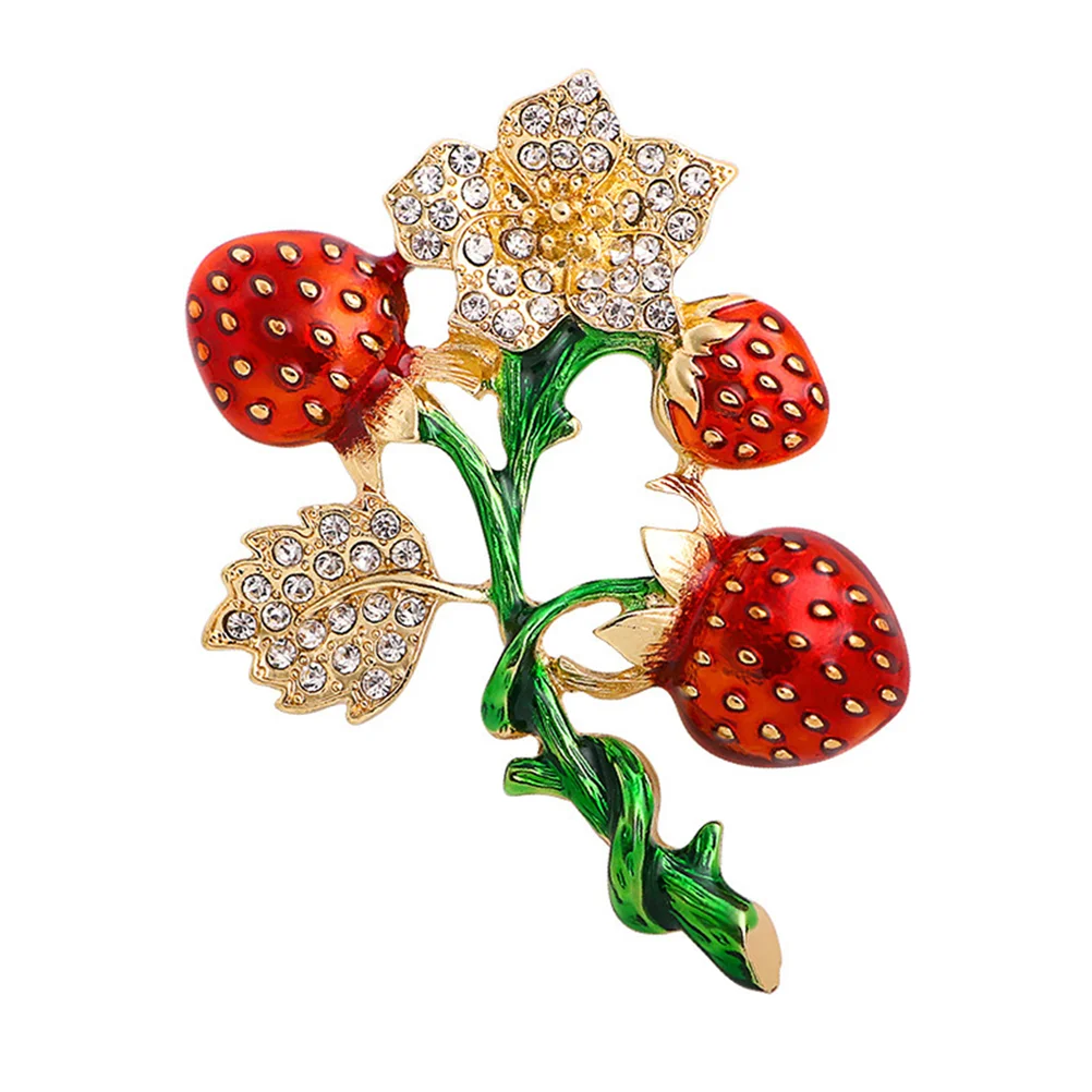 

Shiny Rhinestone Brooch Strawberry Corsages Ornament Alloy Flower Badge