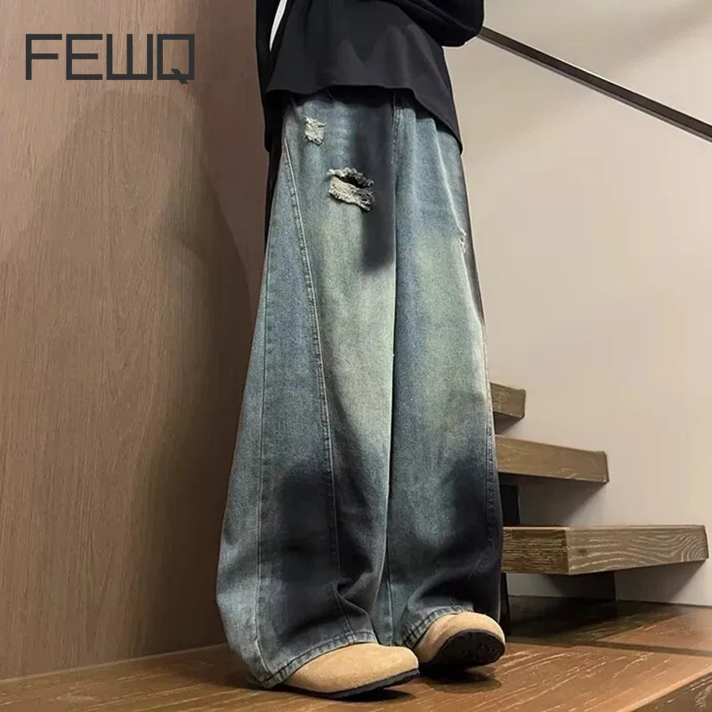 FEWQ Мужские джинсы с американским граффити High Street Vibe Свободные широкие мешковатые