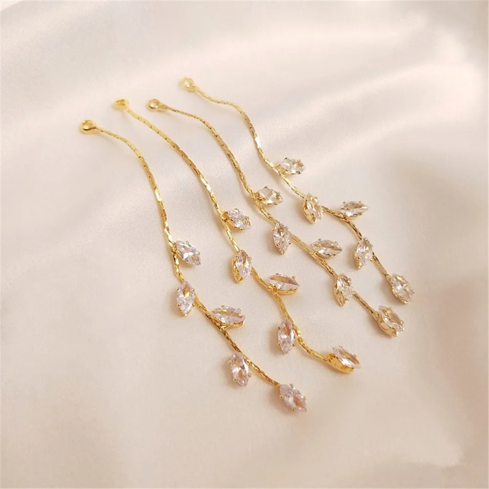 

14K18K gold horse eye zircon Willow leaf tassel pendant earrings diy earring accessories