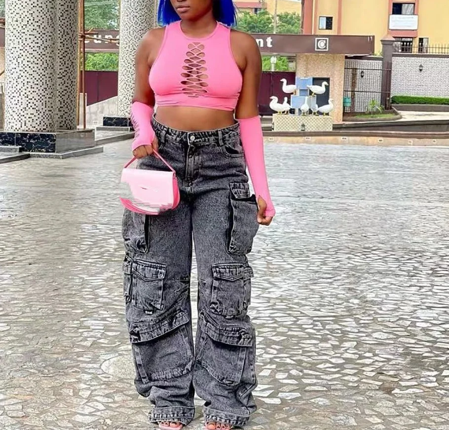 Американские винтажные трендовые уличные женские модные джинсы джинсы-карго с