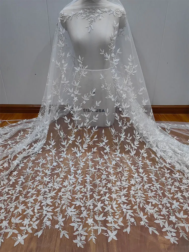 Сетчатое свадебное платье женское вечернее Мори цветы листья бусины блестки